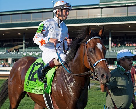Tiz the Bomb with Brian Hernandez Jr. wins the Bourbon (G2) at Keeneland on Oct. 9, 2021. 