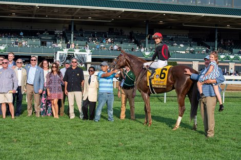 Rattle N Roll with jockey Brian Hernandez in the irons wins the 106th running of The Claiborne Breeders Futurity GI at Keeneland Saturday Oct. 9, 2021 in Lexington, Kentucky.