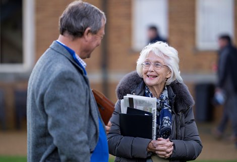 Patricia Thompson and William Haggas<br><br />
Tattersalls, Newmarket 5.10.21 Pic: Edward Whitaker