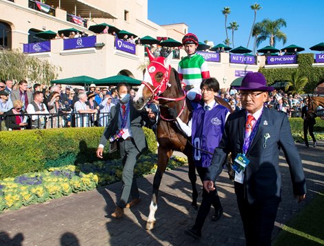 Marche Lorraine with Oisin Murphy before the Distaff (G1) at Del Mar on November 6, 2021.