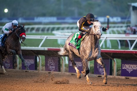 The Knicks Go, along with Joel Rosario win the Breeders Cup Classic (G1) championship at Del Mar Racetrack on November 6, 2021.