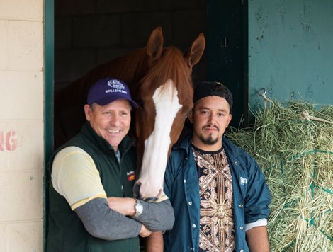 Stilleto Boy’s grooms, Ruben, left and Carlos Lopez, right Tuesday Nov. 2, 2021 at the Del Mar Race Track in San Diego, CA. 