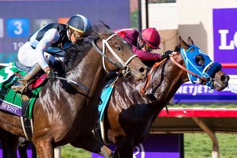 Aloha West with Jose Ortiz up wins the Breeders&#39; Cup Sprint (G1) at Del Mar Racetrack on November 6, 2021.