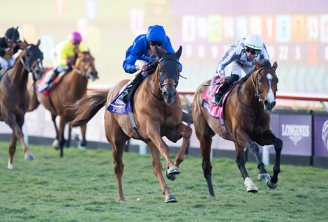 Yibir (William Buick) wins the Turf from Broome (R)<br> Del Mar 6.11.21 Pic: