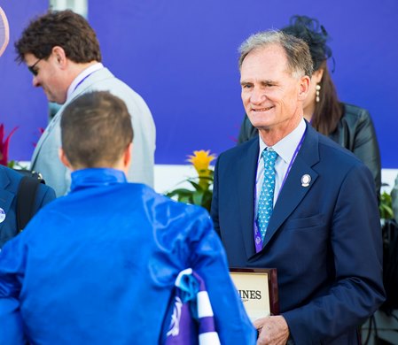 Winning connections in the winner’s circle after Yibir with William Buick win the Turf (G1T) at Del Mar on November 6, 2021.