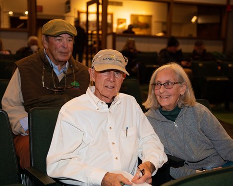 (L-R): Shack Parrish, consignor with Indian Creek, and Cecil and Sally Seaman, buyers. <br>
Horses, people and scenes at the Keeneland November Breeding Stock Sale in Lexington, Ky., on Nov. 16, 2021. 