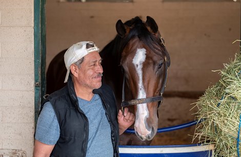 Groom Honorario Olevera with Express Train <br>
Tuesday Nov. 2, 2021 at the Del Mar Race Track in San Diego, CA. Photo by Skip Dickstein