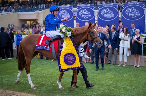 Modern Games (William Buick) win the Breeders' Cup Juvenile Turf<br>
Del Mar 5.11.21 Pic: Edward Whitaker