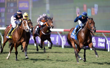 Golden Pal (Irad Ortiz) wins the Breeders&#39; Cup Turf Sprint Del Mar 6.11.21
