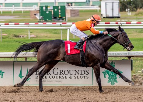12/11/2021  -  Grand Luwegee with jockey Colby Hernandez aboard goes wire to wire to capture the 30th running of the Louisiana Champions Day Classic at Fair Grounds