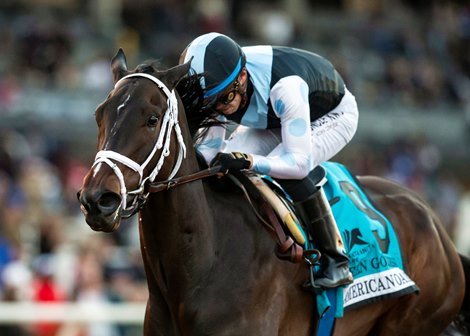 Queen Goddess and jockey Juan Hernandez win the Grade I, $300,000 American Oaks, Sunday, December 26, 2021 at Santa Anita Park, Arcadia CA.<br>
© BENOIT PHOTO