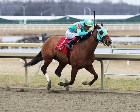 Jakarta #1 ridden by Mychel Sanchez win the $100,000 Mrs. Claus at Parx Racing on December 28, 2021. The Pennsylvania-Bred filly is owned by Three Diamonds Farm and is trained by Michael Trombetta