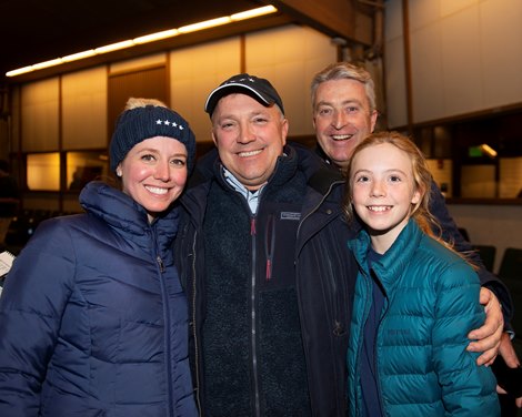 (LR): Ashley Franz, Kerry Cauthen and daughter Julia Cauthen after the sale of Hip 853H Belgrade at Four Star Sales with Tony Lacy (formerly Four Star) bombed photos