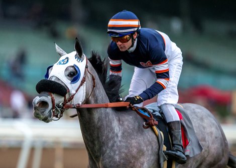 Rose Dawson and jockey Flavien Prat win the $200,000 Leigh Ann Howard California Cup Oaks, Saturday, January 15, 2022 at Santa Anita Park, Arcadia CA.<br>
© BENOIT PHOTO