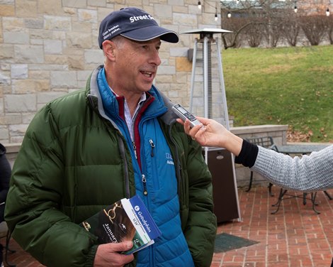 Michael Banahan with Godolphin talks  with media after selling  Hip 914 Crowning Jewel at Godolphin<br>
People, horses, and scenes at Keeneland January Horses of All Ages sale on Jan. 12, 2022. 