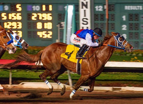 Kiss Thru Fire wins the Charger Bar Handicap January 2, 2022 at Los Alamitos Quarter Horse