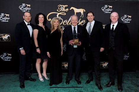 Ron Winchell and Lee Levinson accept the award for Echo Zulu winning 2YO Filly Champion, Santa Anita Park, CA 2.10.2022.
