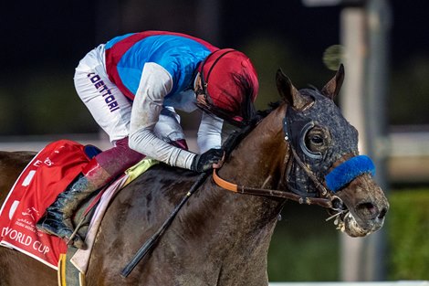 Country Grammer and Frankie Dettori win the Dubai World Cup, Meydan Racecourse, Dubai, UAE, 3-26-22