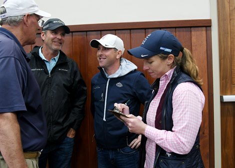 2022 OBS March, Hip 277, (L-R): Ned Toffey and Eric Gustavson of Spendthrift Farm with Bradley Weisbord and Liz Crow of BSW/Crow Bloodstock