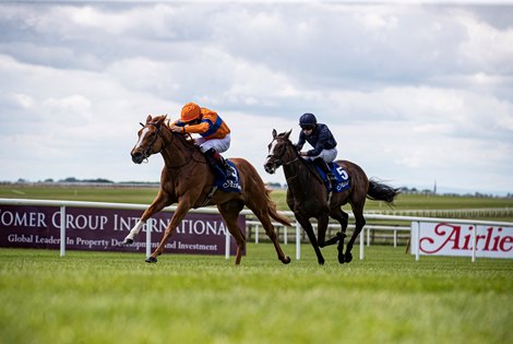 Velocidad (Declan McDonogh) wins the Group 2 Airlie Stud Stakes.<br>
The Curragh Racecourse.<br>
Photo: Patrick McCann/Racing Post<br>
27.06.2021