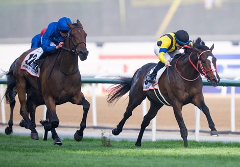 Stay Foolish (Christophe Lemaire) wins the Dubai Gold Cup<br><br />
Meydan 26.3.22 Pic: Edward Whitaker