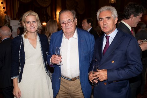 Alex Summefield, Desmond Stoneham, and Eric Hoyeau.  Weatherbys & Racing Post Annual Cocktail Party at the Royal.  Deauville.  Photo: Patrick McCann/Racing Post 08.16.2019