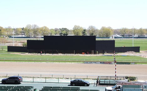 Construction is almost complete on the new state-of-the-art Infield Tote Board at Monmouoth Park Racetrack in Oceanport, NJ 4/28/22