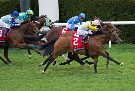 Shirl&#39;s Speight with Luis Saez wins the Maker’s Mark Mile (G1) with Mason and Smooth Like Strait in second and third at Keeneland on April 15, 2022.