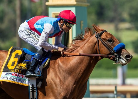 Taiba and jockey Mike Smith win the G1, $750,000 Santa Anita Derby, Saturday, April 9, 2022 at Santa Anita Park, Arcadia CA.