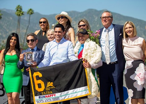 Taiba and jockey Mike Smith win the G1, $750,000 Santa Anita Derby, Saturday, April 9, 2022 at Santa Anita Park, Arcadia CA.