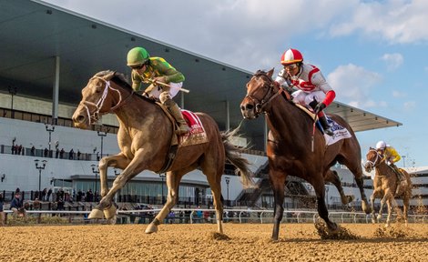Mo Donegal wins the Wood Memorial at Aqueduct Race Track Saturday April 9, 2022 in Ozone Park, N.Y.