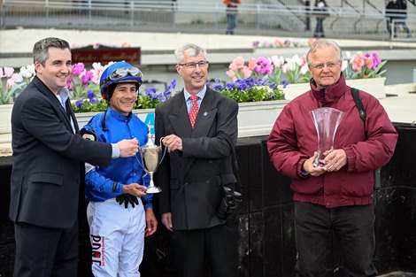 Speaker&#39;s Corner wins the Carter Handicap at Aqueduct Race Track Saturday April 9, 2022 in Ozone Park, N.Y.    