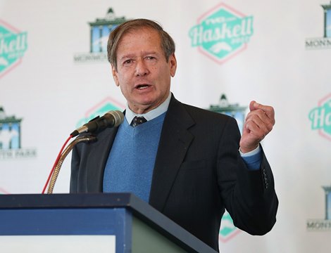 Dennis Drazin, Chairman &amp; CEO of Darby Development, the operator of Monmouth Park, speaks at the Monmouth Park 2022 Opening Day Press Conference at Monmouth Park Racetrack in Oceanport, NJ 4/28/22