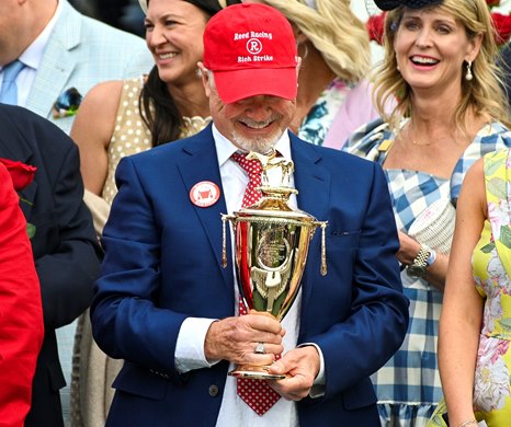 Rich Dawson in the winners circle after Rich Strike with Sonny Leon win the Kentucky Derby (G1) at Churchill Downs in Louisville, KY on May 7, 2022.