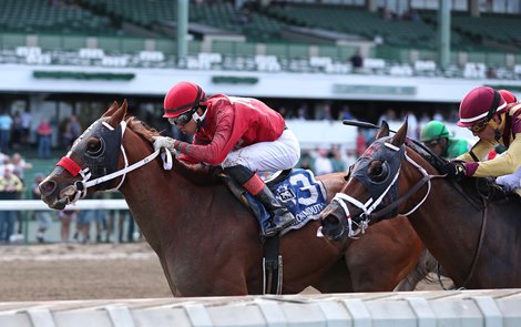 Royal Urn #3 with Jose Gomez riding won the $85,000 John J. Reilly Handicap at Monmouth Park Racetrack in Oceanport, NJ on Sunday May 15, 2022. Photo By Bill Denver/EQUI-PHOTO