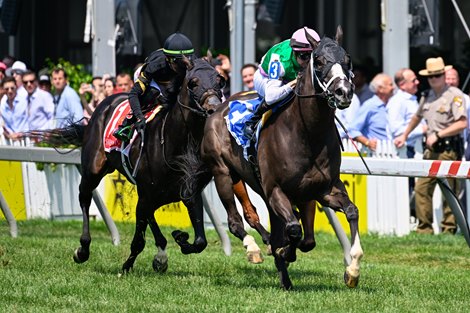 Set Piece with Florent Geroux up wins the Dinner Party (G2) at Pimlico on May 21, 2022.