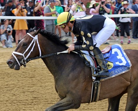 Lady Scarlet with Irad Ortiz Jr. win the 37th Running of the Miss Preakness Stakes (GIII) at Pimlico on May 20, 2022. Photo By: Chad B. Harmon