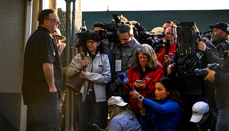 Trainer Eric Reed meets the media the morning after Rich Strike wins the Kentucky Derby at Churchill Downs Race Track Sunday May 8, 2022 in Louisville, KY.  Photo by Skip Dickstein