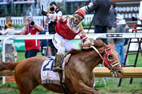 Rich Strike with Sonny Leon up wins the Kentucky Derby (G1) at Churchill Downs on May 7, 2022.