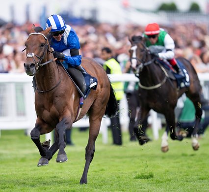 Hukum (Jim Crowley) wins the Coronation Cup<br>
Epsom 3.6.22 Pic: Edward Whitaker