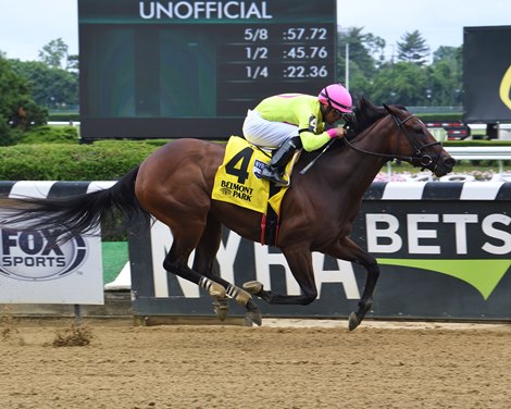 Hot Peppers winning the Jersey Girl Stakes at Belmont Park 6-12-22