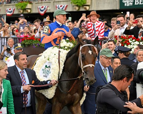 Mo Donegal with Irad Ortiz Jr. wins the Belmont Stakes Presented by NYRA Bets (G1) at Belmont Park on June 11, 2022.