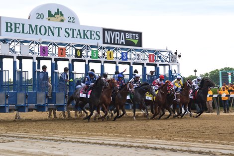 The start of the 2022 Belmont Stakes at Belmont Park, won by Mo Donegal  (#6)