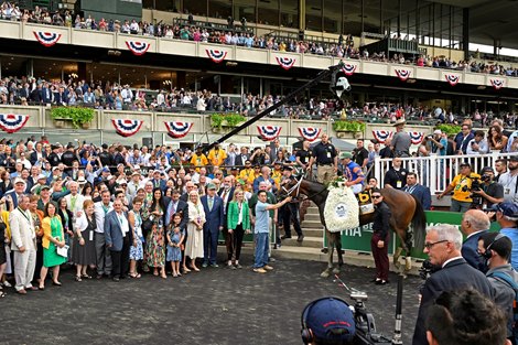 Mo Donegal with Irad Ortiz Jr. wins the Belmont Stakes Presented by NYRA Bets (G1) at Belmont Park on June 11, 2022.
