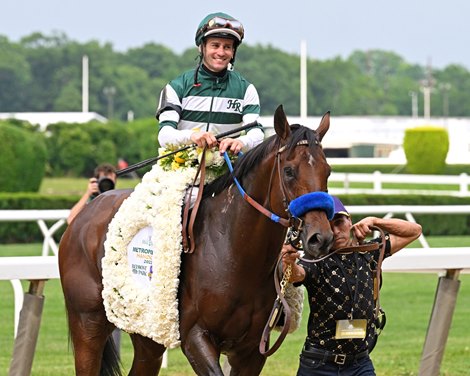 Flightline with Flavien Prat wins the Hill ‘n’ Dale Metropolitan Handicap (G1) at Belmont Park on June 11, 2022.Flightline with Flavien Prat wins the Hill ‘n’ Dale Metropolitan Handicap (G1) at Belmont Park on June 11, 2022.