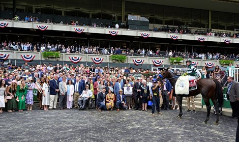 Flightline with Flavien Prat wins the Hill ‘n’ Dale Metropolitan Handicap (G1) at Belmont Park on June 11, 2022.