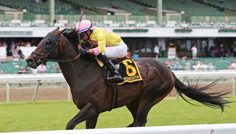 #6 Sacred Life ridden by Jockey Manuel Franco won the Grade III $150,000 Monmouth Stakes at Monmouth Park Racetrack in Oceanport NJ on June 18,2022. Photo by Bill Denver/ EQUI-PHOTO
