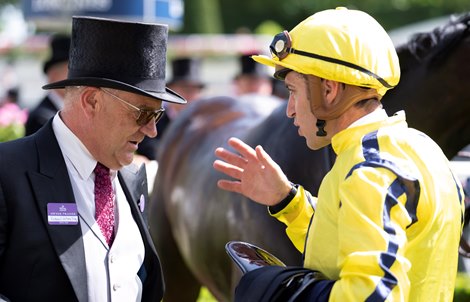 Richard Fahey and Christophe Soumillon after Perfect Power had won the Commonwealth Cup Royal Ascot 17.6.22 Pic: Edward Whitaker