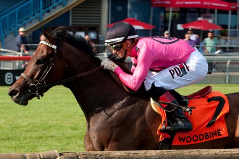 Jockey Rafael Hernandez guides Wakanaka to victory in the $200,000 Dance Smartly Stakes for owner Team Valor International and Gary Barber, and trained by Mark Casse.