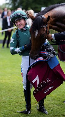 Nashwa (Hollie Doyle) wins the Nassau Stakes Goodwood 28.7.22 Pic: Edward Whitaker